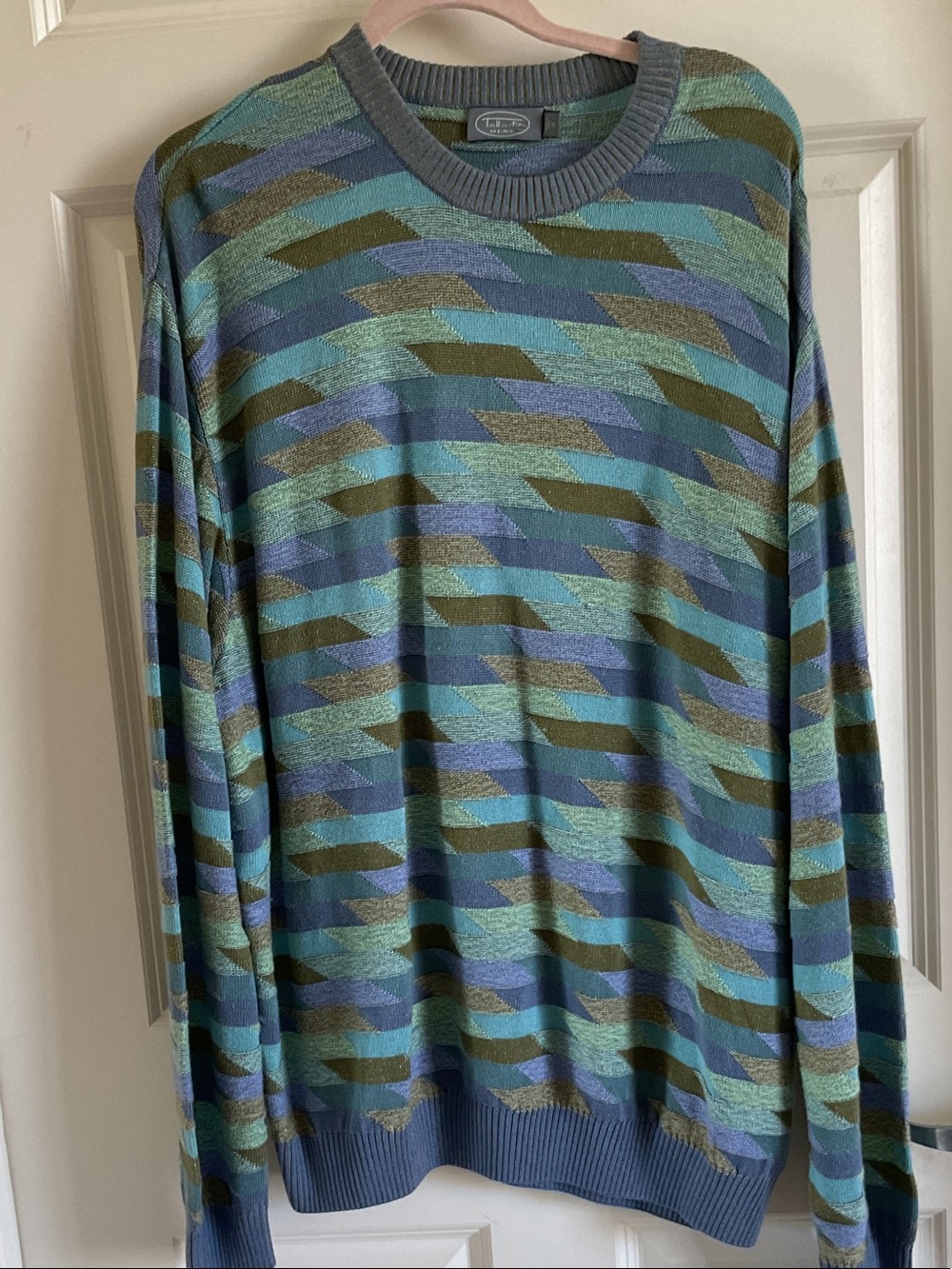 Talbots Men's Crewneck Sweater in Teal, Olive & Steel Blue Pima Cotton